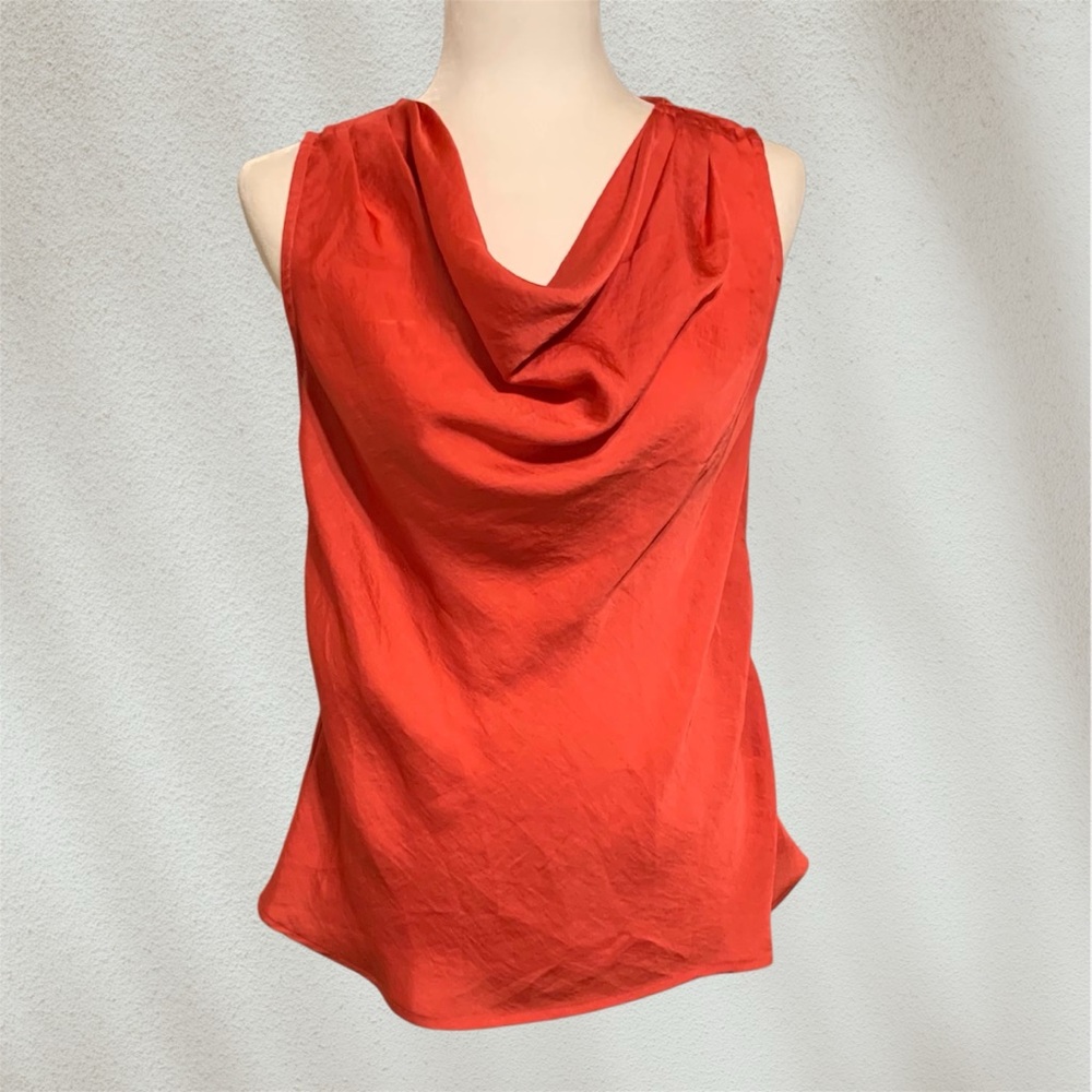 Violet & Claire Shimmery Satin Orange Cowl Neck Sleeveless Top ~ Women’s PM